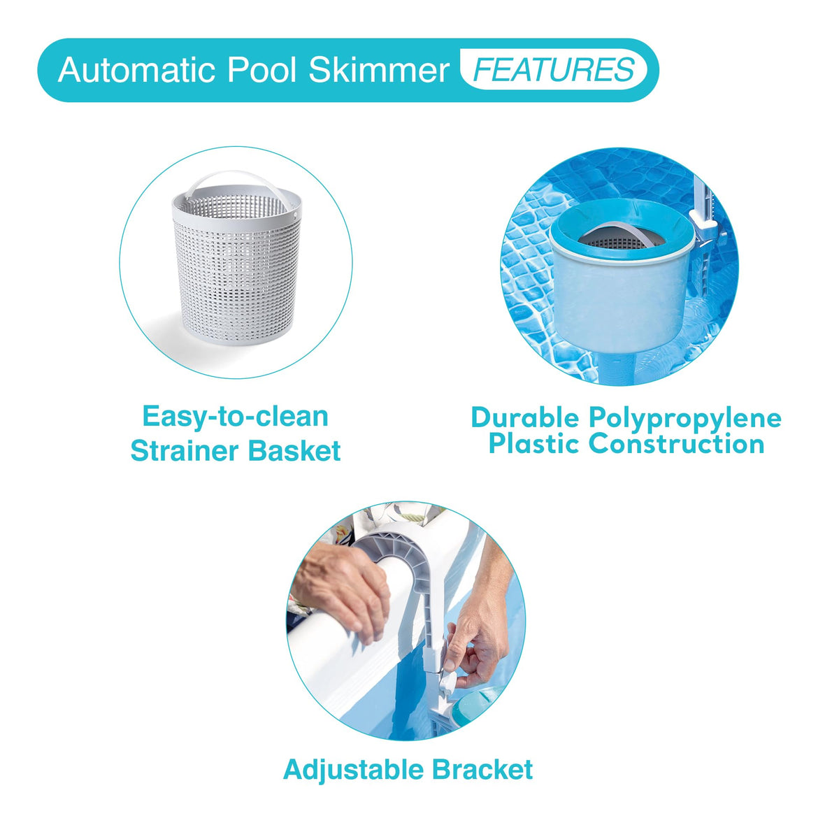 Intex Deluxe 800 GPH+ skimmer mounted on pool wall after installation.