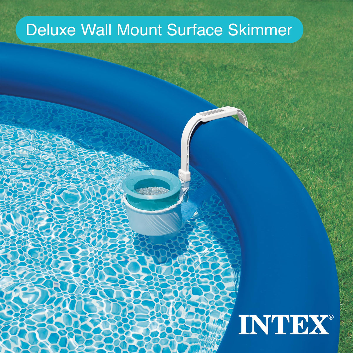 Intex Deluxe 800 GPH+ wall-mount skimmer side view showing adjustable bracket.