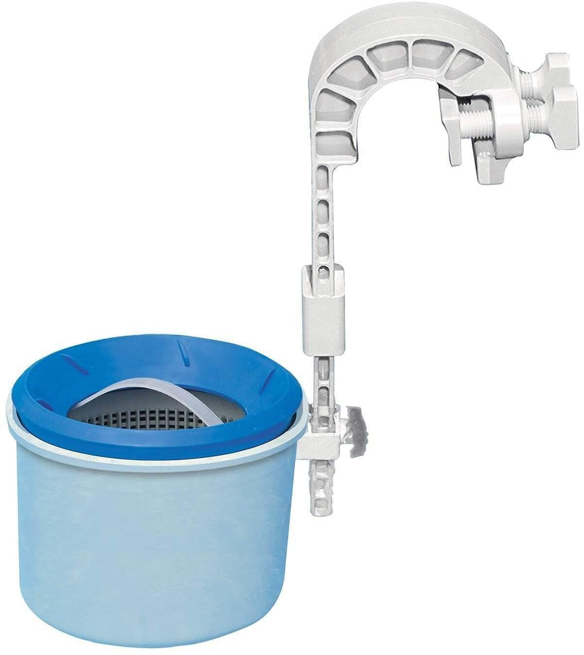 Intex Deluxe Wall-Mounted Surface Skimmer attached to pool wall for efficient debris capture.