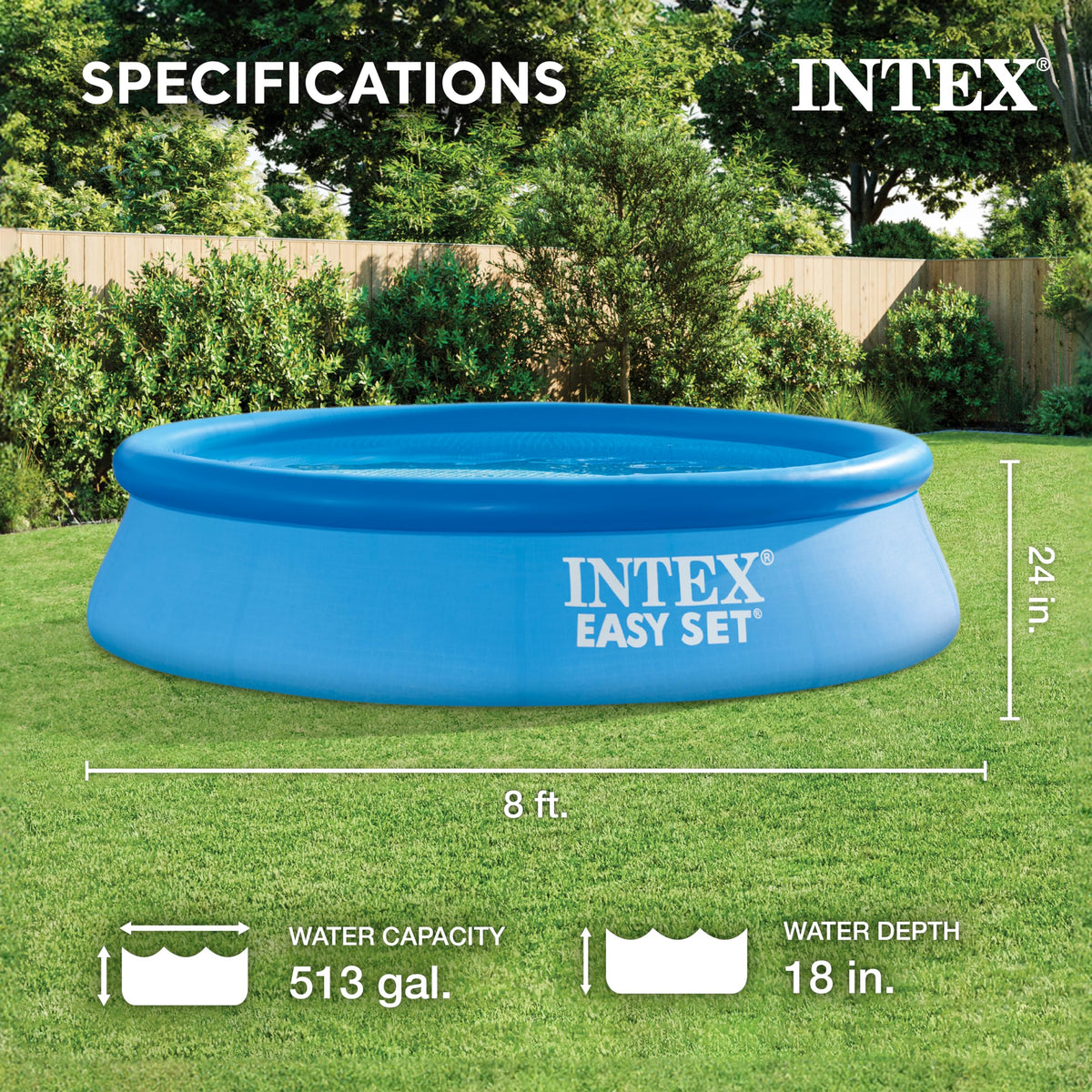 Intex Easy Set pool filled with water, ready for cooling moments outside.