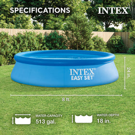 Intex Easy Set pool filled with water, ready for cooling moments outside.