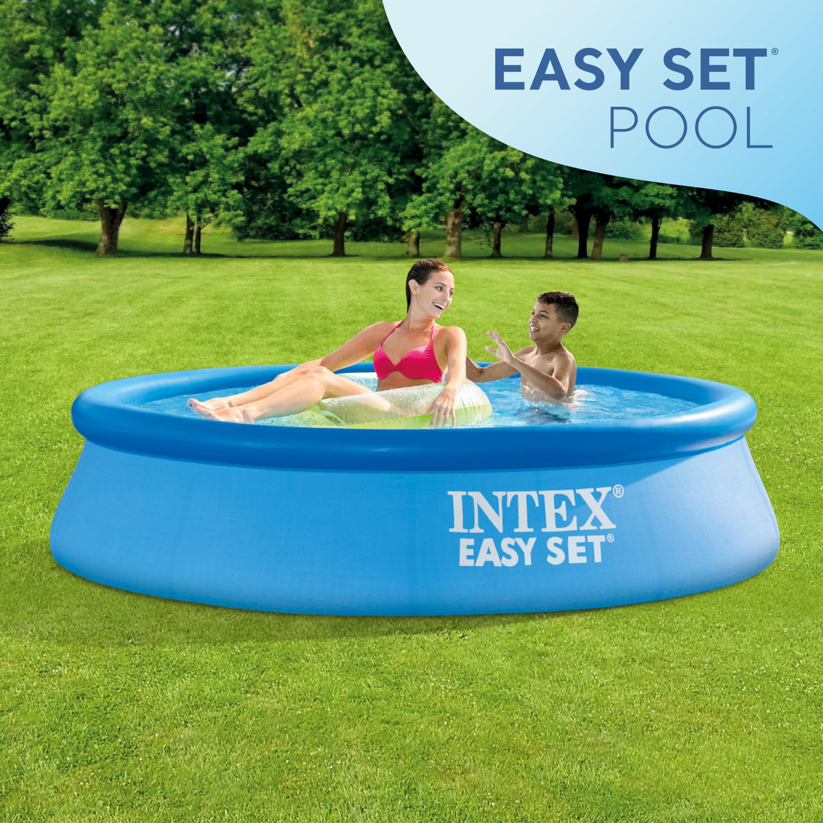 Intex Easy Set puncture-resistant 3-Ply PVC construction for lasting summer use.