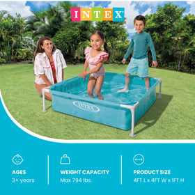 Intex pool with foam-padded beams provides comfortable playtime.
