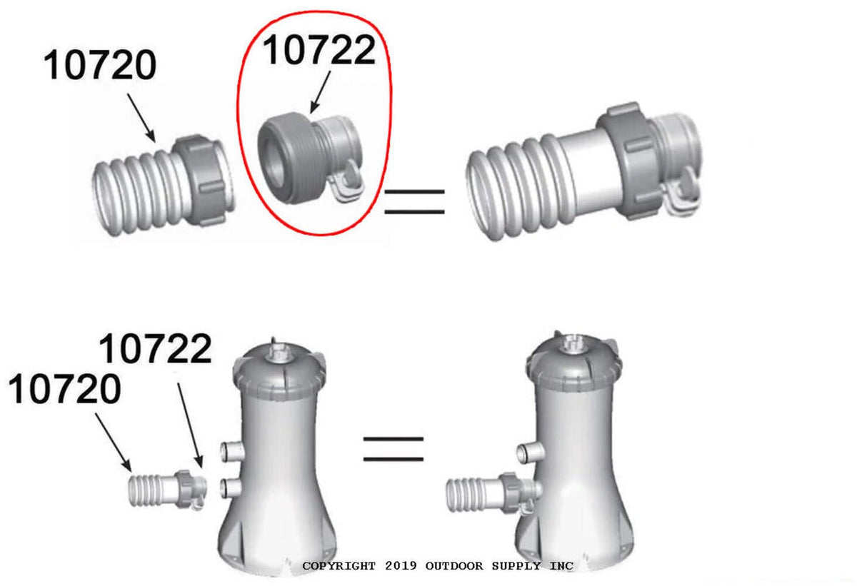 Intex pool hose adapter connects 1.25 to 1.5 inch fittings for better flow