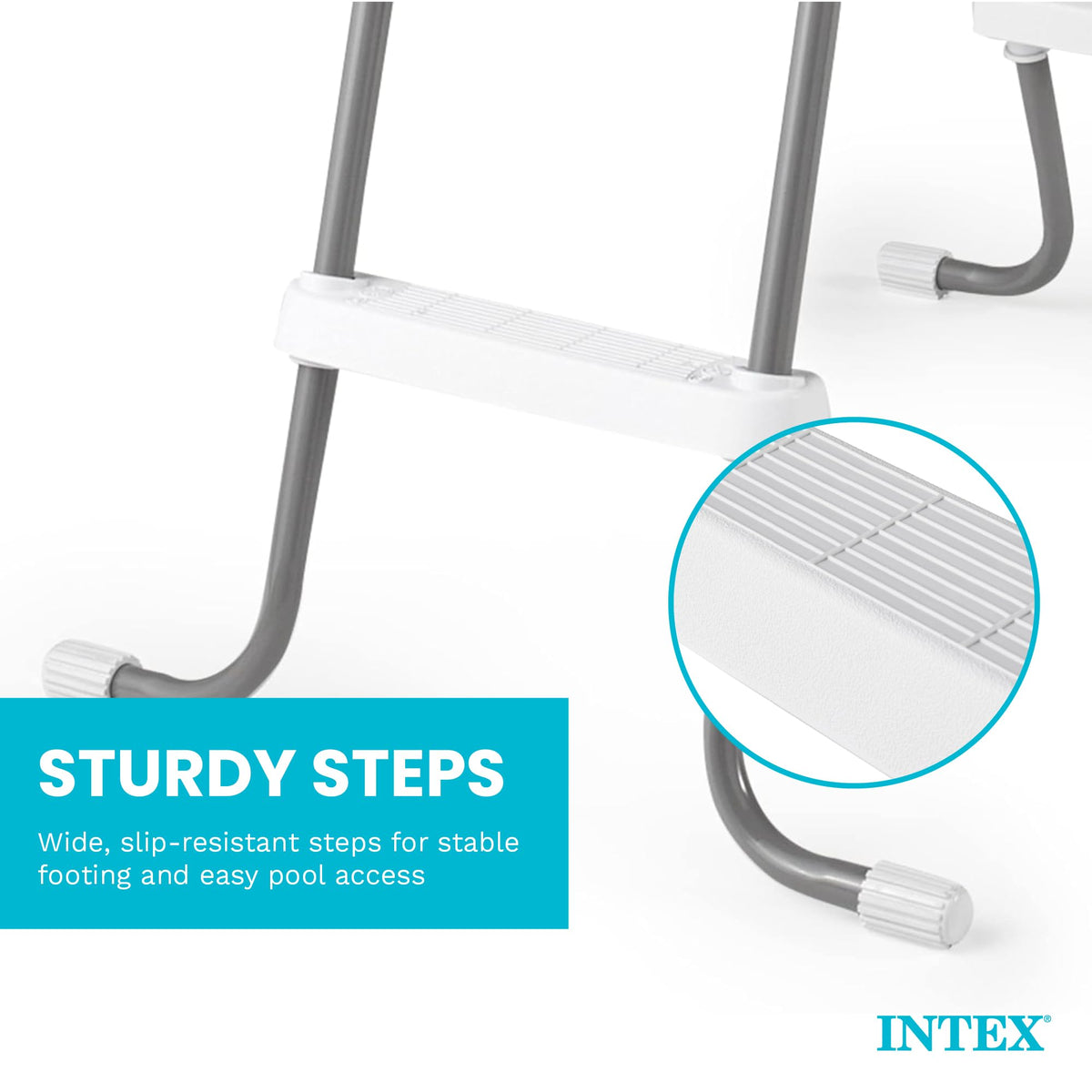 Intex ladder brushed leg braces add durability and stability.