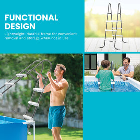 Intex ladder top metal brace enhances overall stability.