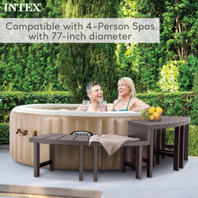 Intex PureSpa flat-storage bench display highlights easy stacking and space-saving design