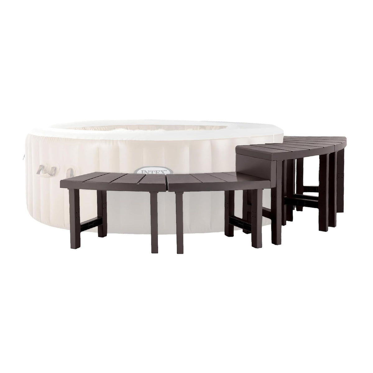 Intex PureSpa benches set overview showing versatile seating and surface storage