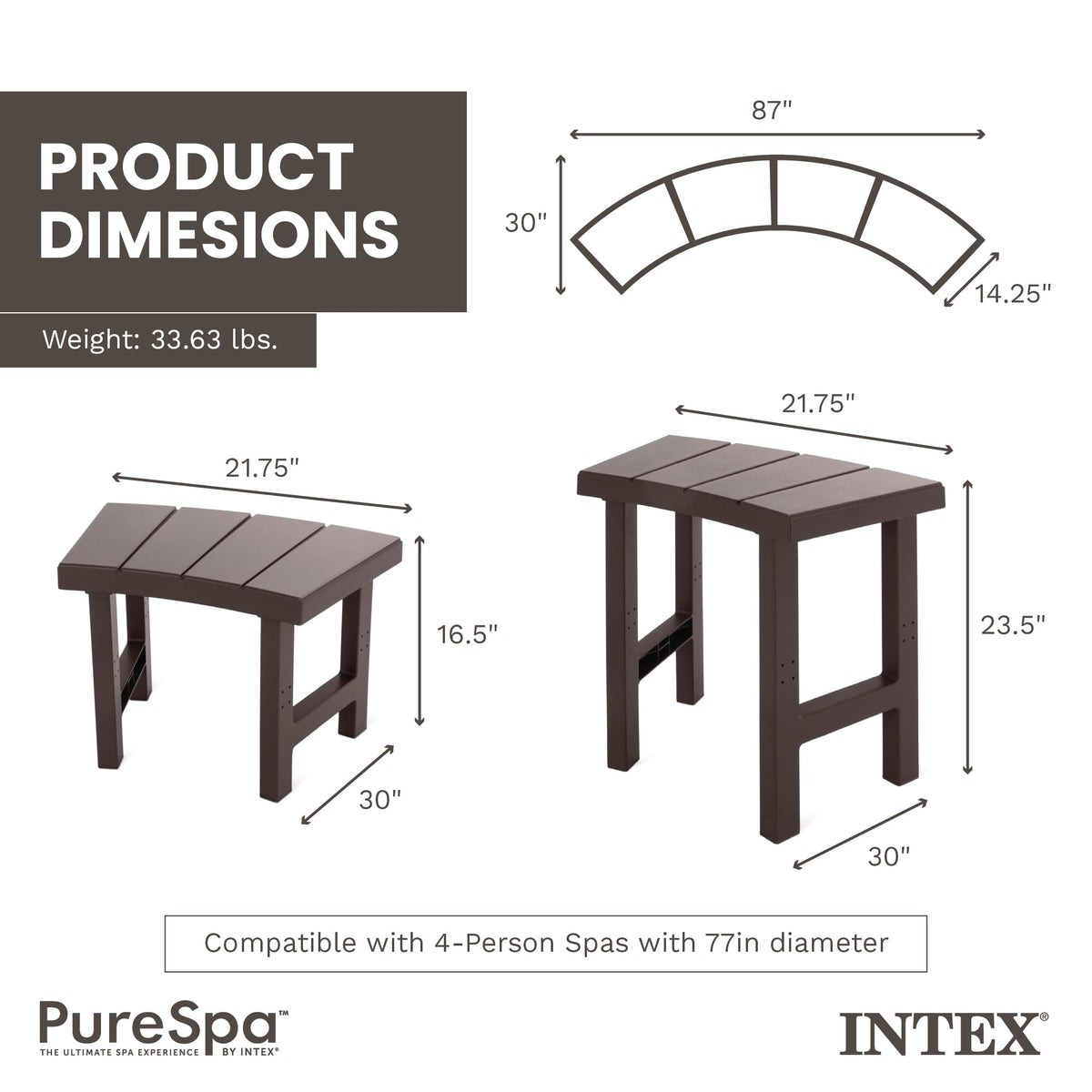 Intex PureSpa benches tall profile for elevated seating
