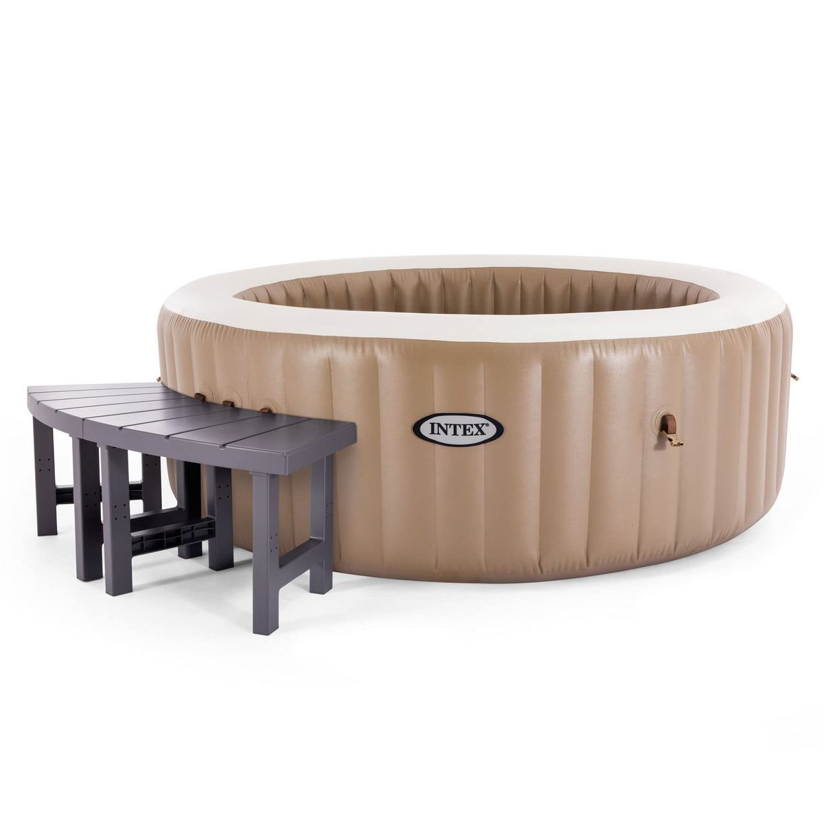 Intex PureSpa wrap-around bench arrangement demonstrates modular seating for larger spa layouts