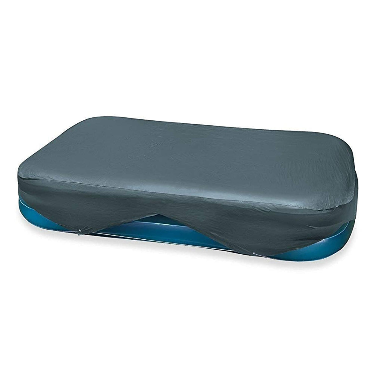 Intex rectangular pool cover 58412EP shields a pool from leaves and debris.