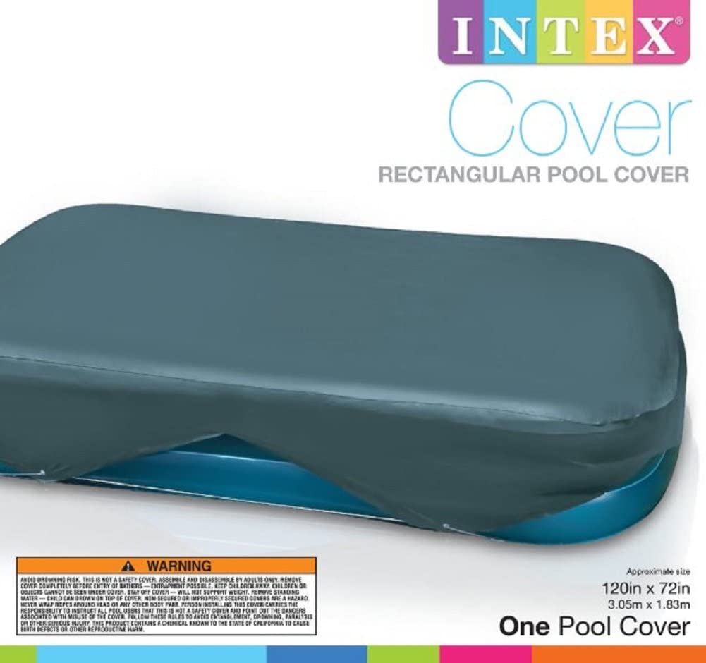 Intex rectangular pool cover with 20-inch overhang fits two sizes.