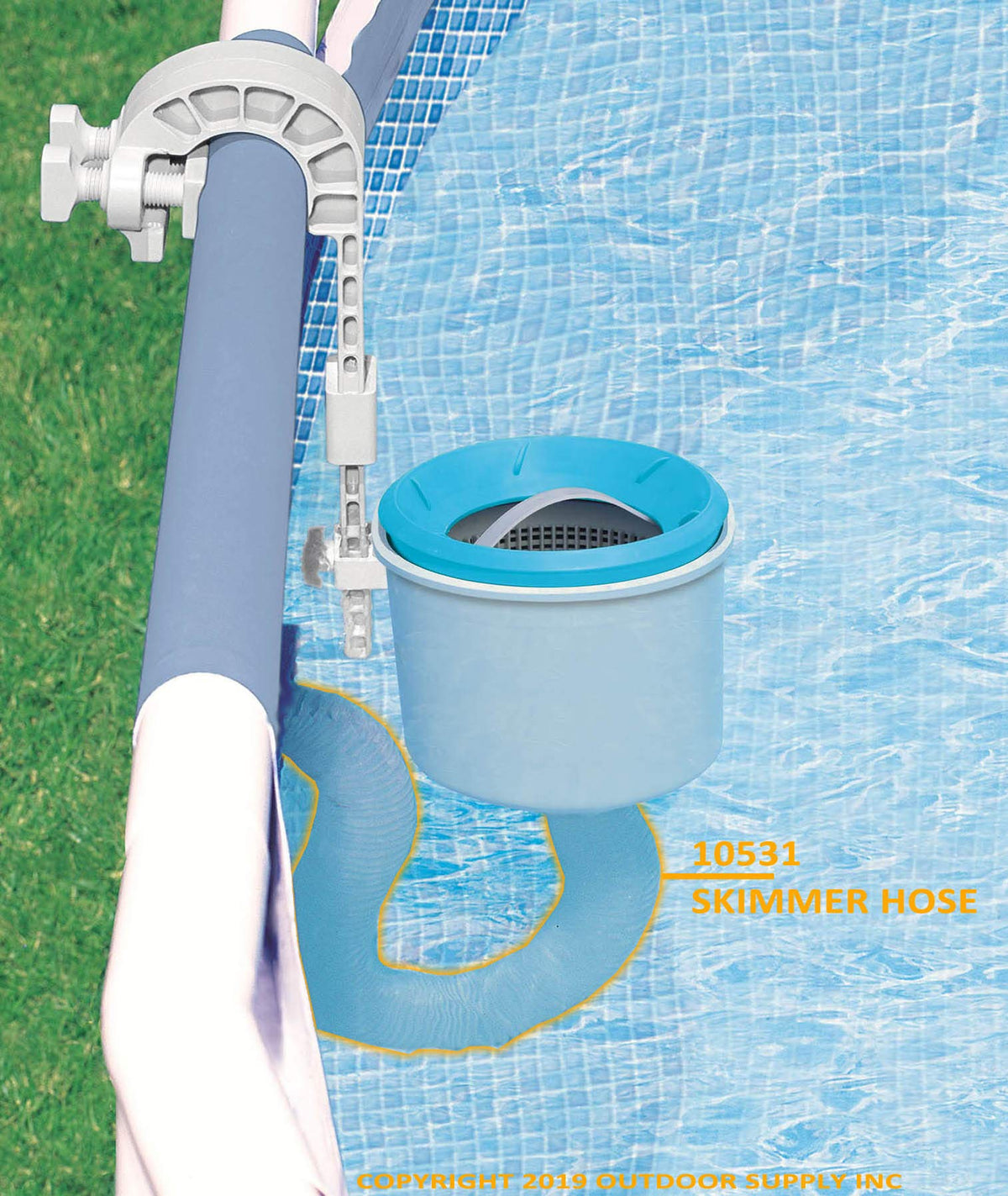 Intex skimmer hose close-up showing secure connection for reliable pool maintenance.