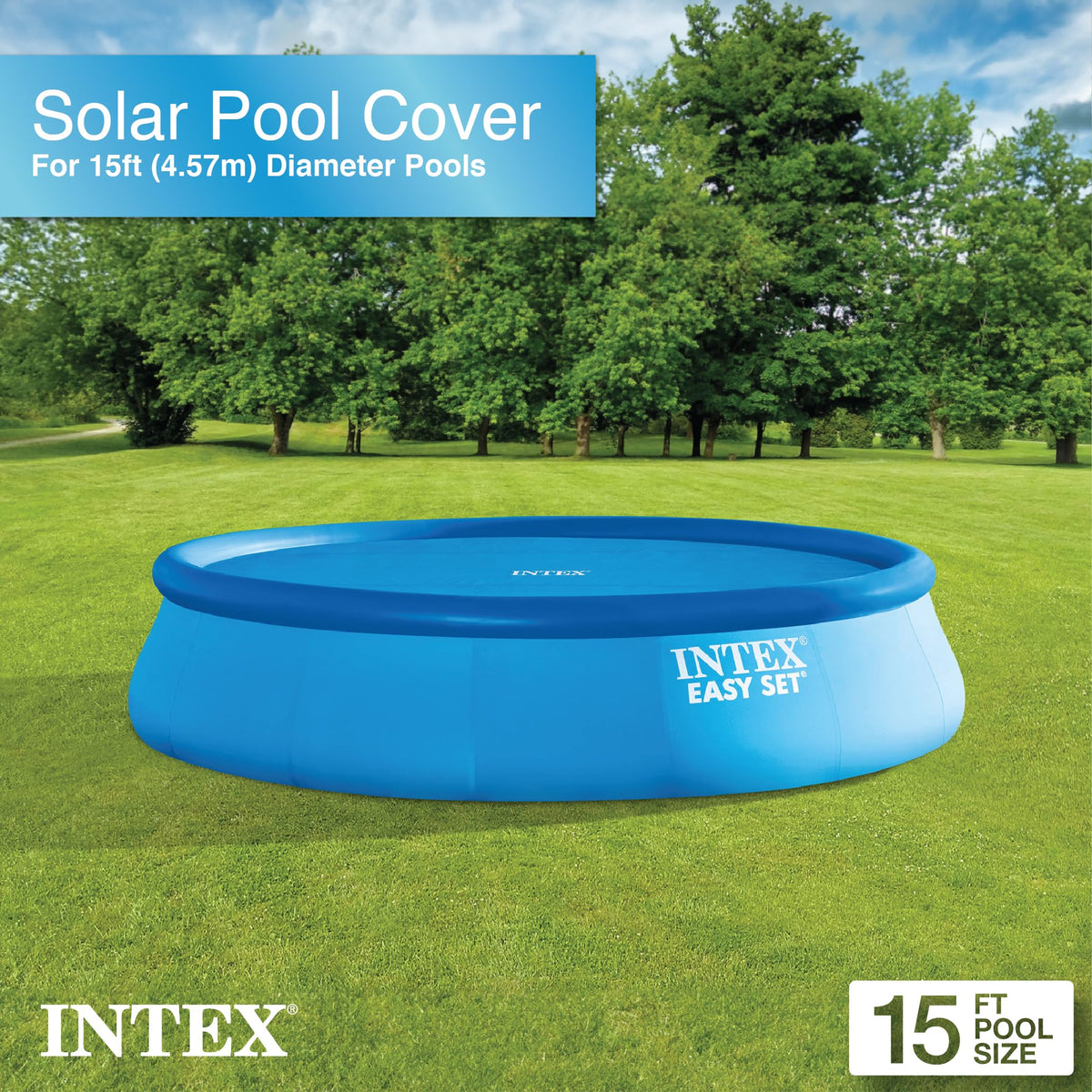 INTEX solar cover bubble layer transfers sun heat to pool water efficiently.