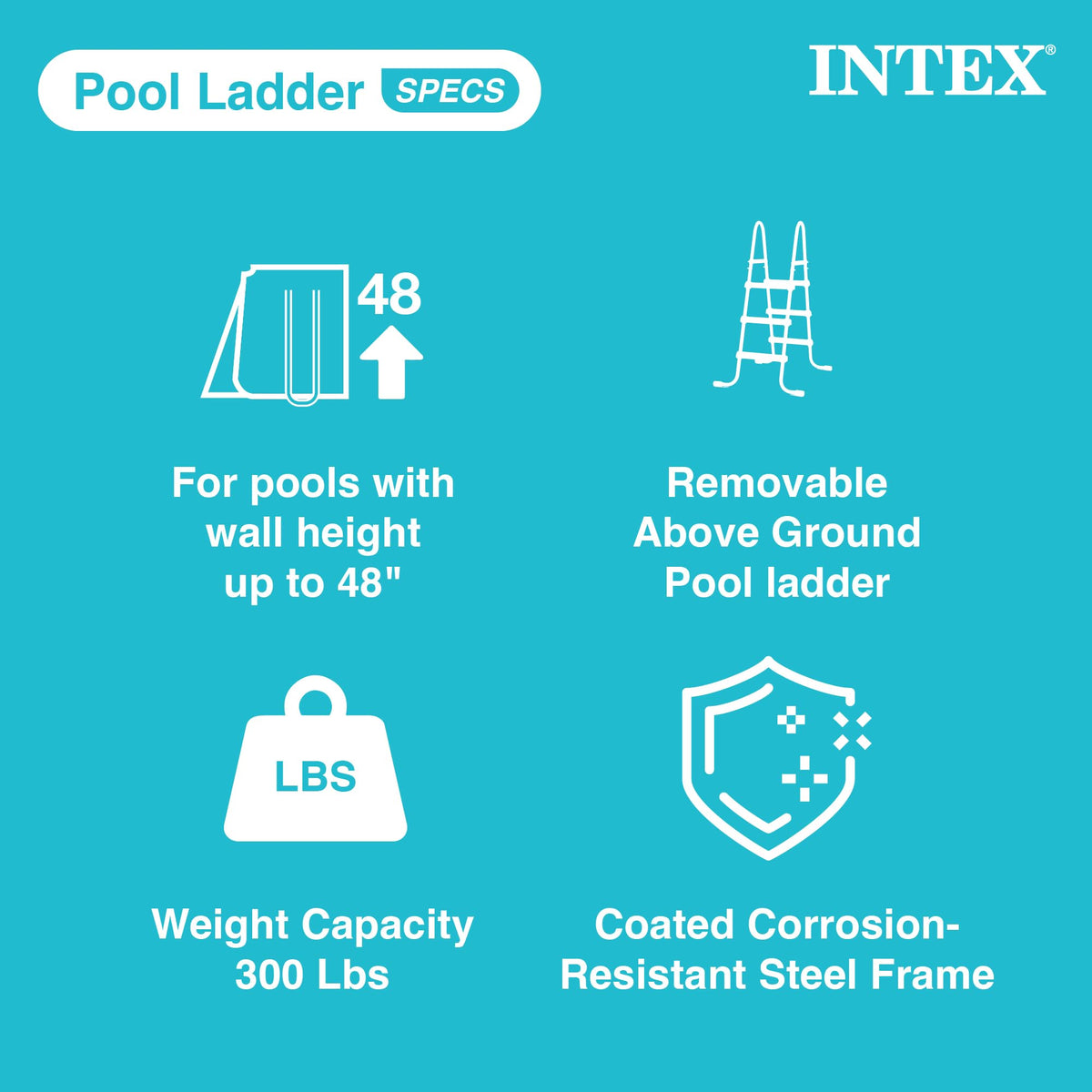 Intex steel frame ladder side view shows corrosion-resistant coated frame