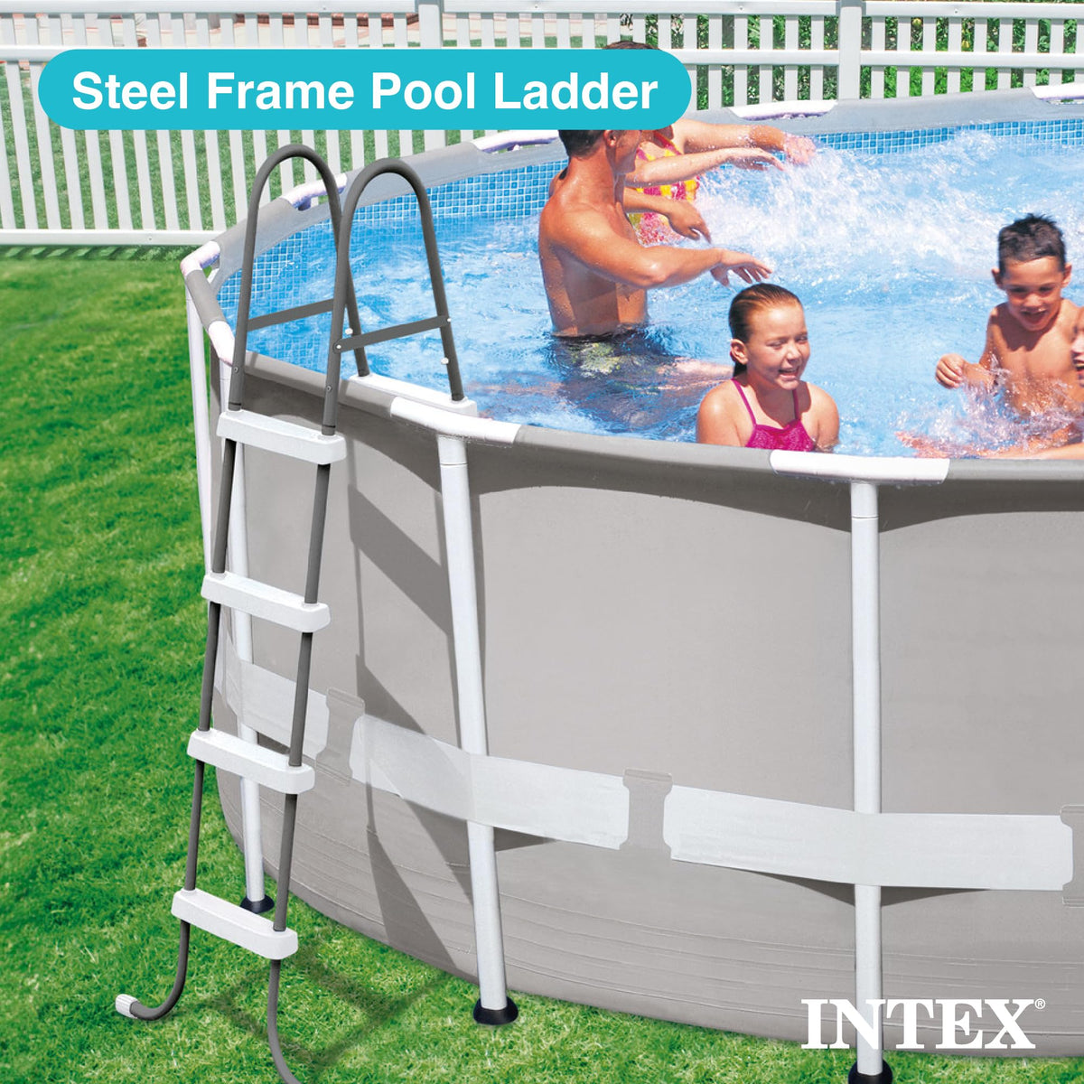 Intex steel frame ladder steps highlight high-impact, secure footholds