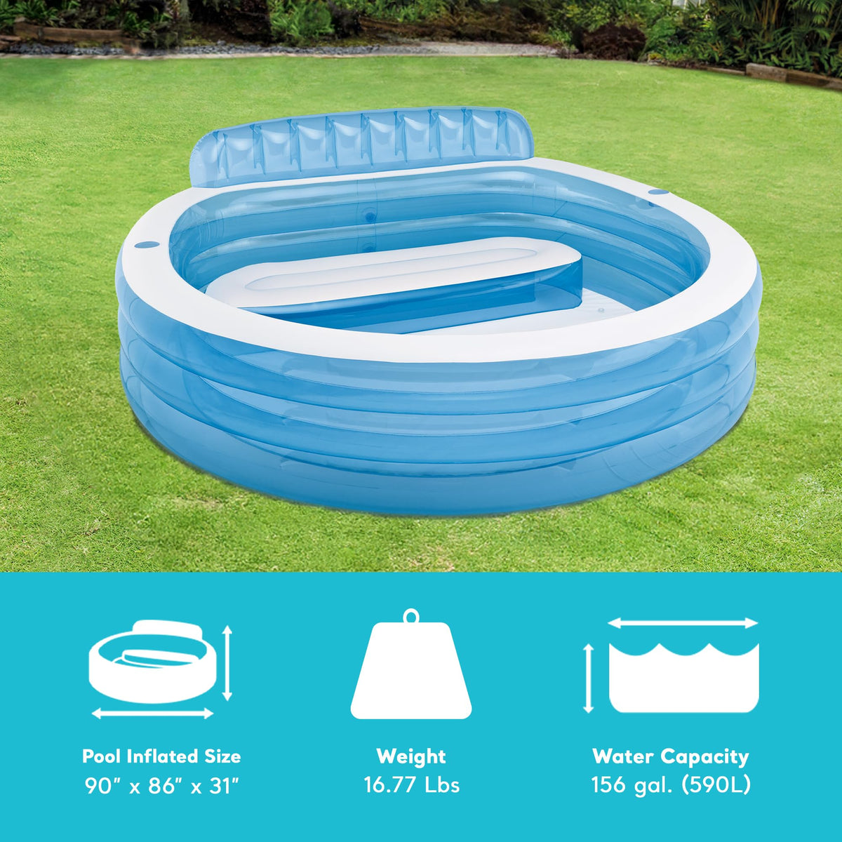 Intex Swim Center 13-gauge vinyl for durable outdoor use.