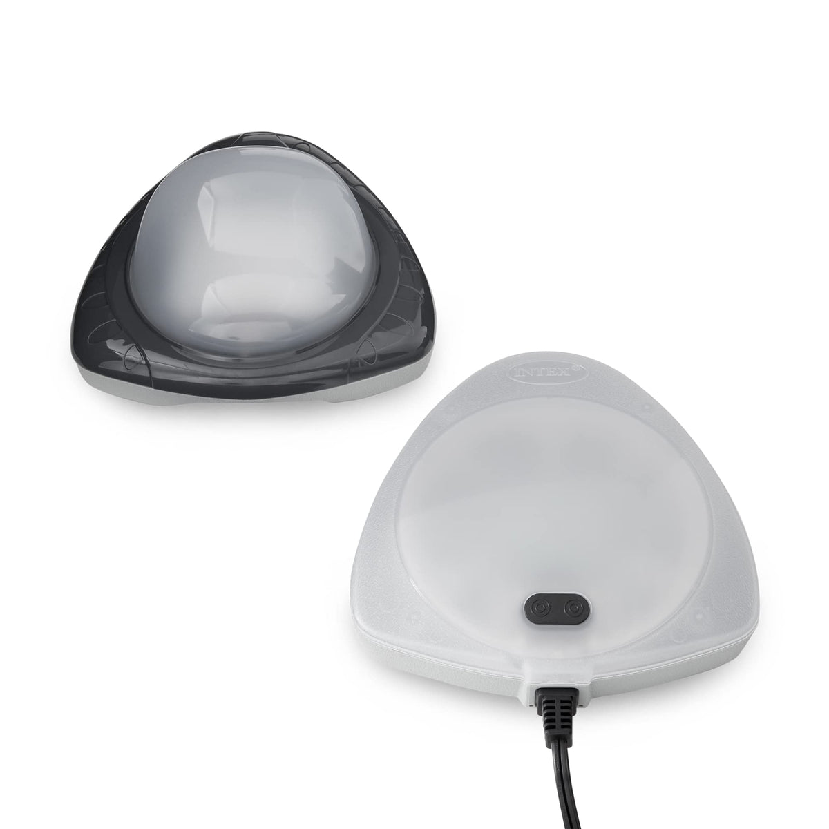 Intex underwater magnetic light attached to the pool sidewall for bright illumination.