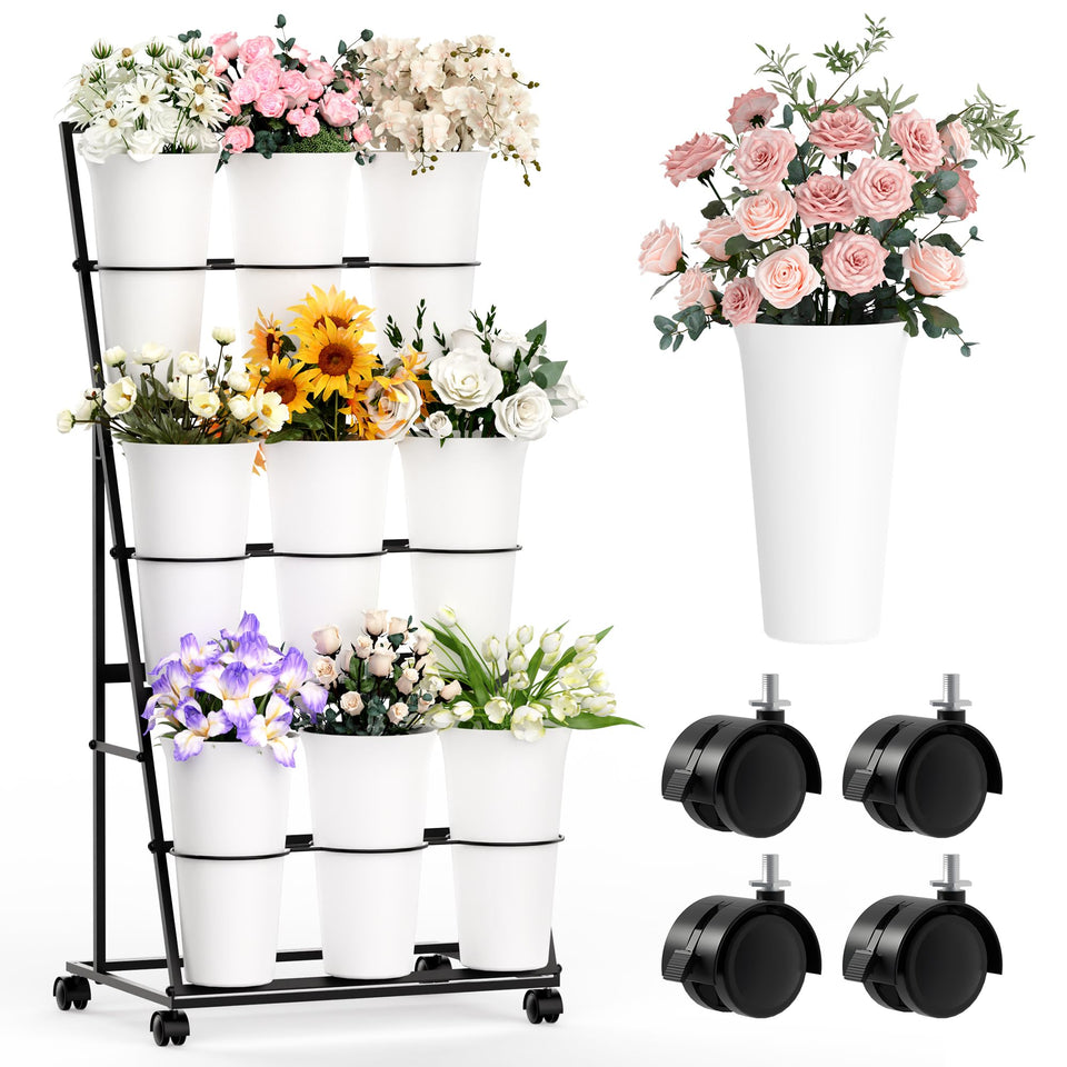Invech flower display stand with a 3-tier ladder design for versatile indoor and outdoor use.