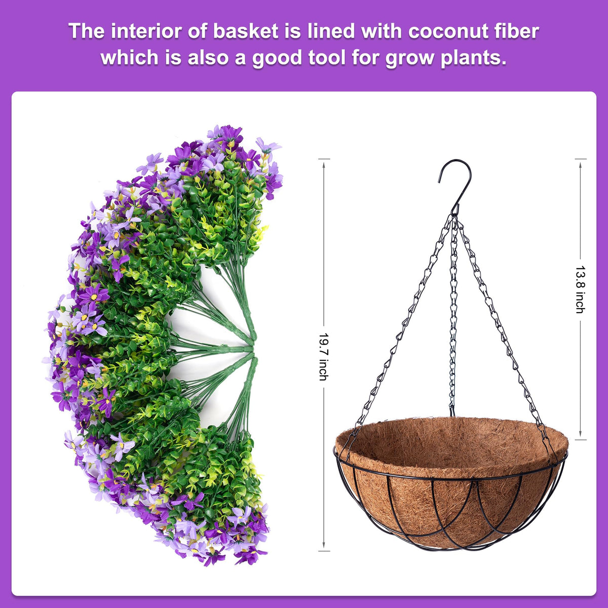 INXUGAO purple artificial daisy with hanging planter for UV-resistant outdoor display