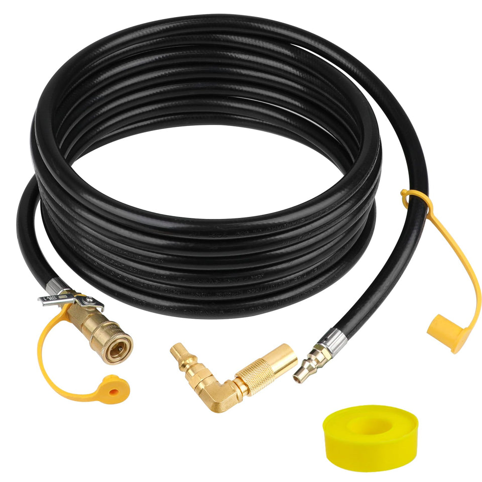 Iococee 18ft RV quick-connect hose with 90-degree elbow for easy grill placement
