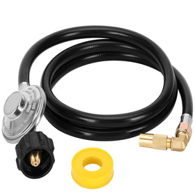 Iococee propane regulator hose with elbow adaptor ensures a stable, leak-resistant connection.