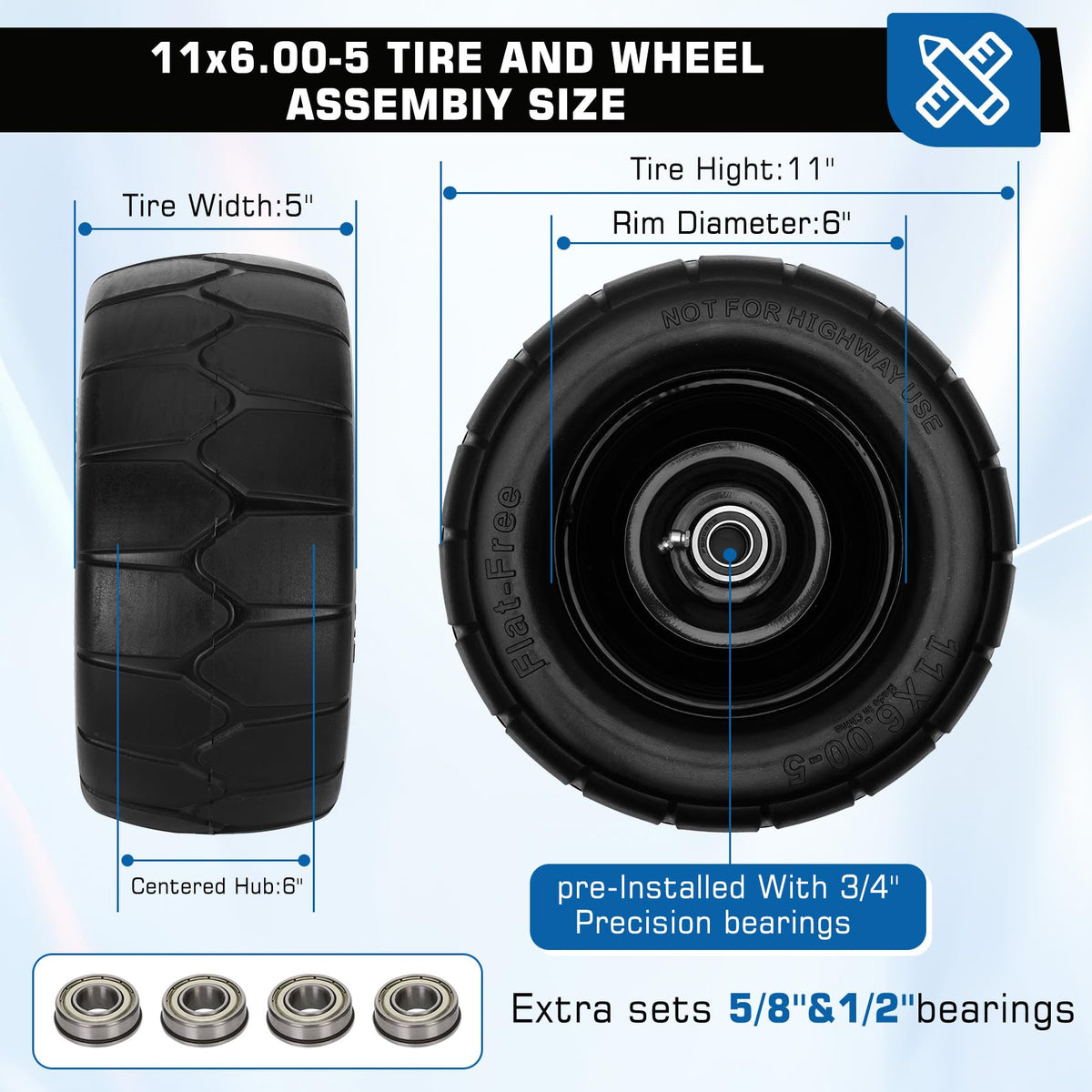 Iococee flat free tire close-up highlights durable polyurethane construction.