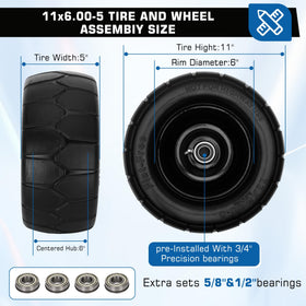 Iococee flat free tire close-up highlights durable polyurethane construction.