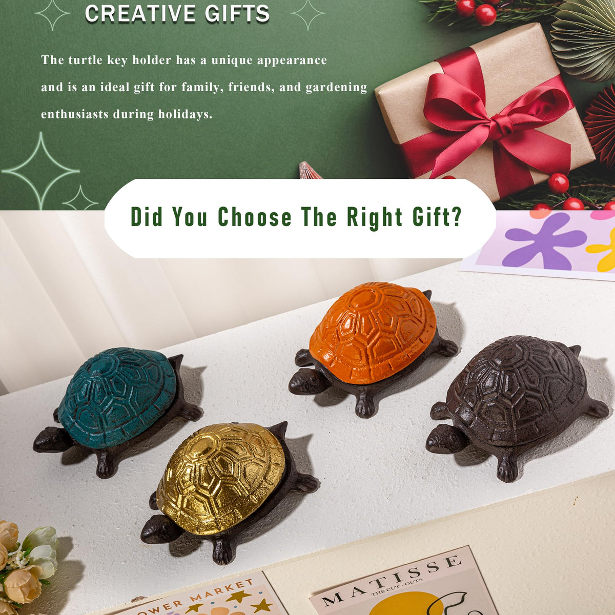 Outdoor key holder on porch or patio with lifelike turtle detail.