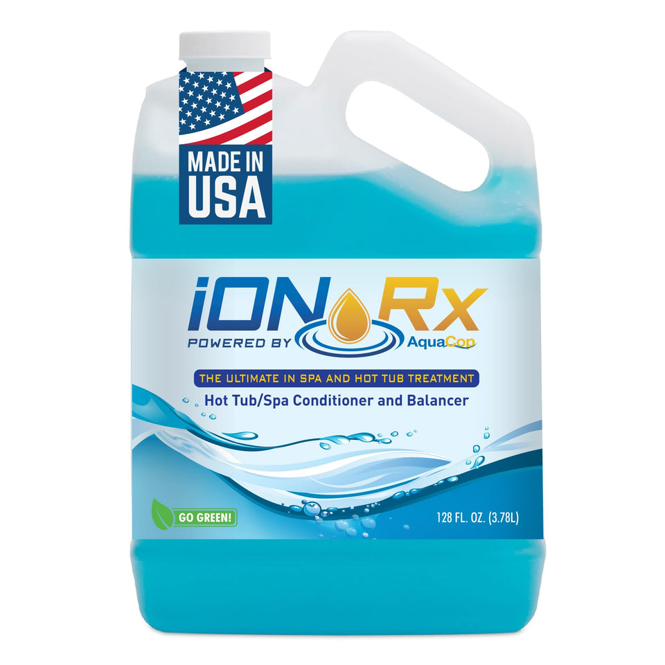 IonRx hot tub clarifier bottle for easier weekly dosing and clearer water.