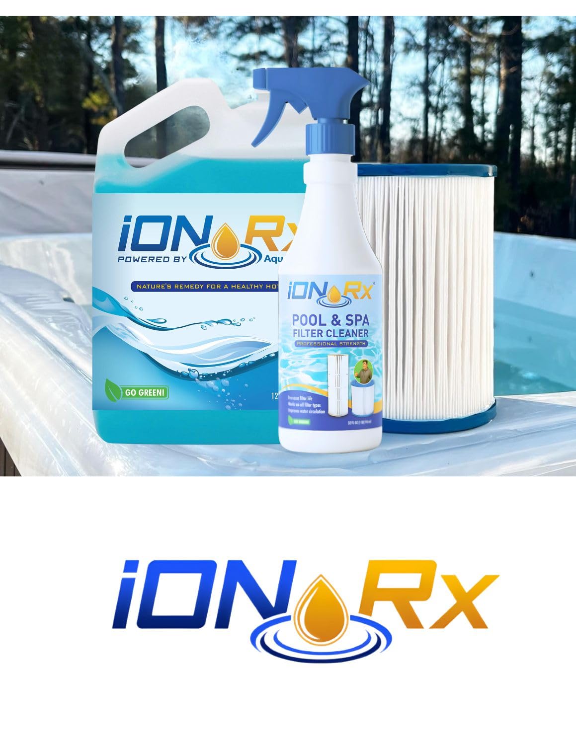 IonRx USA-made label signals premium quality spa care.