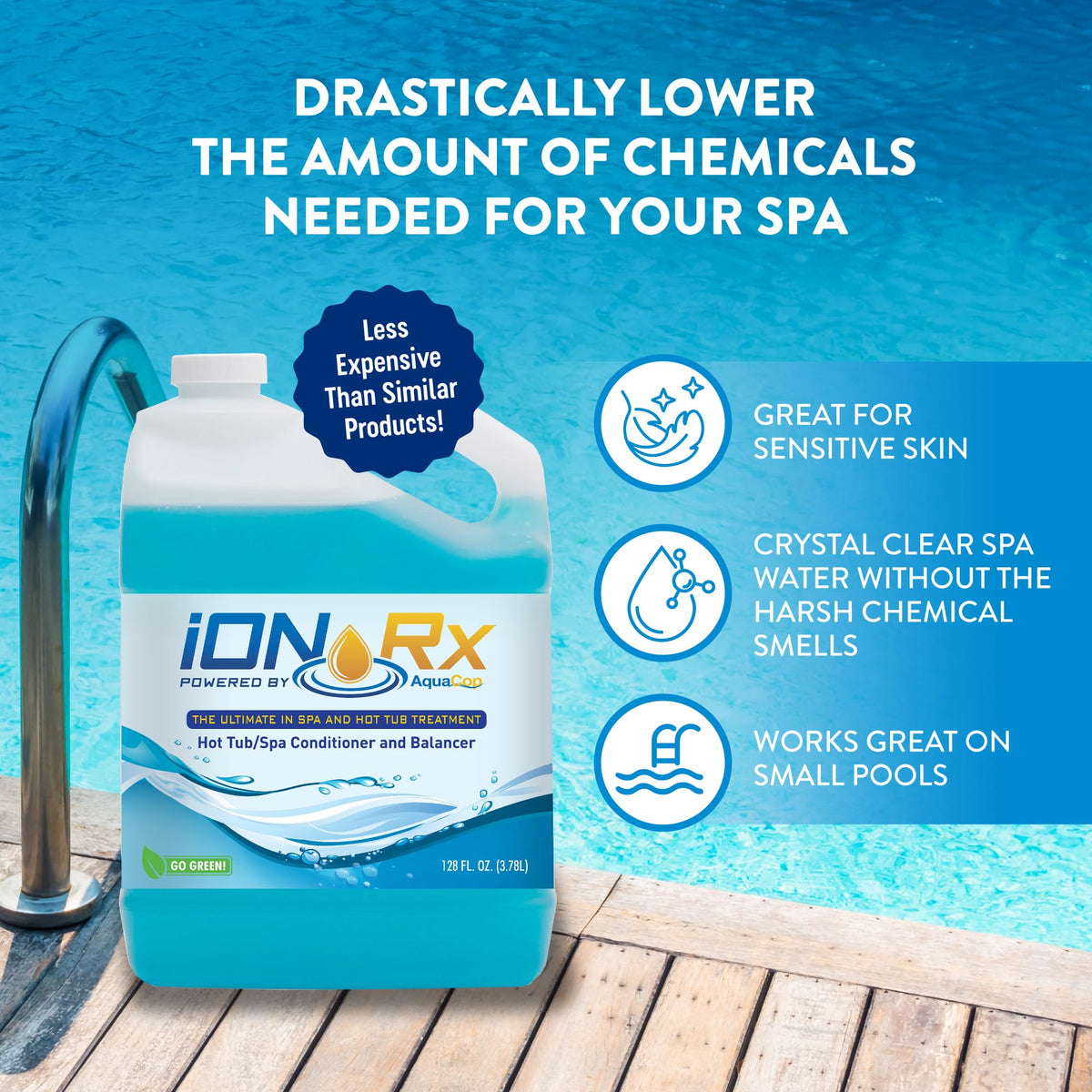 IonRx spa water clarity scene showing crystal-clear water for inviting soaks.