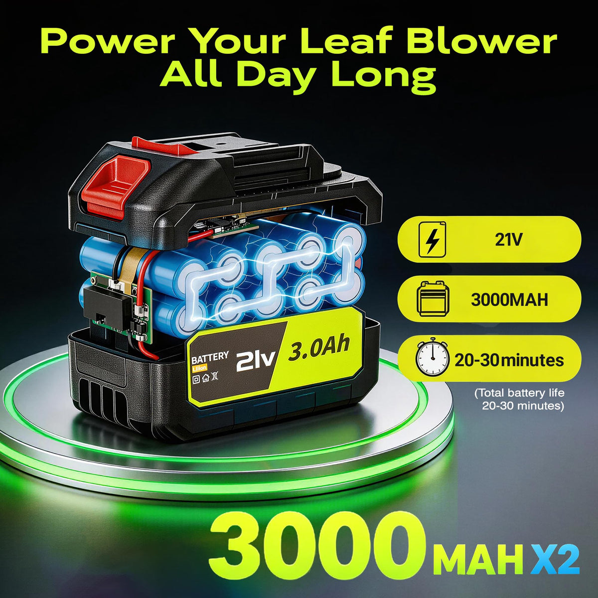 IOOKNA 21V dual 3000mAh batteries provide long, uninterrupted cleaning sessions