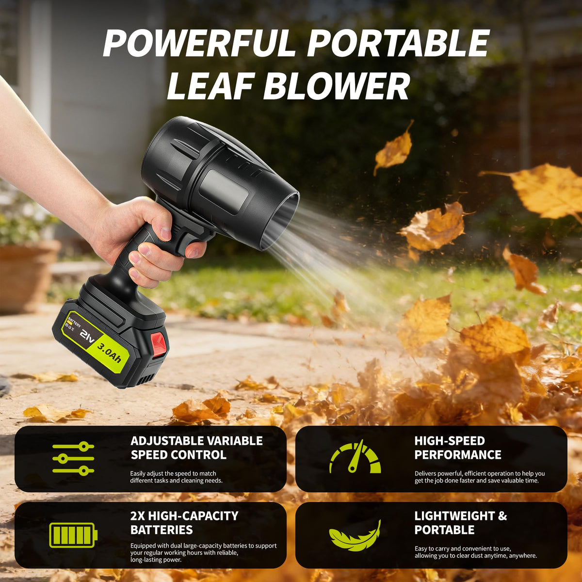 Lightweight IOOKNA leaf blower for easy one-handed operation