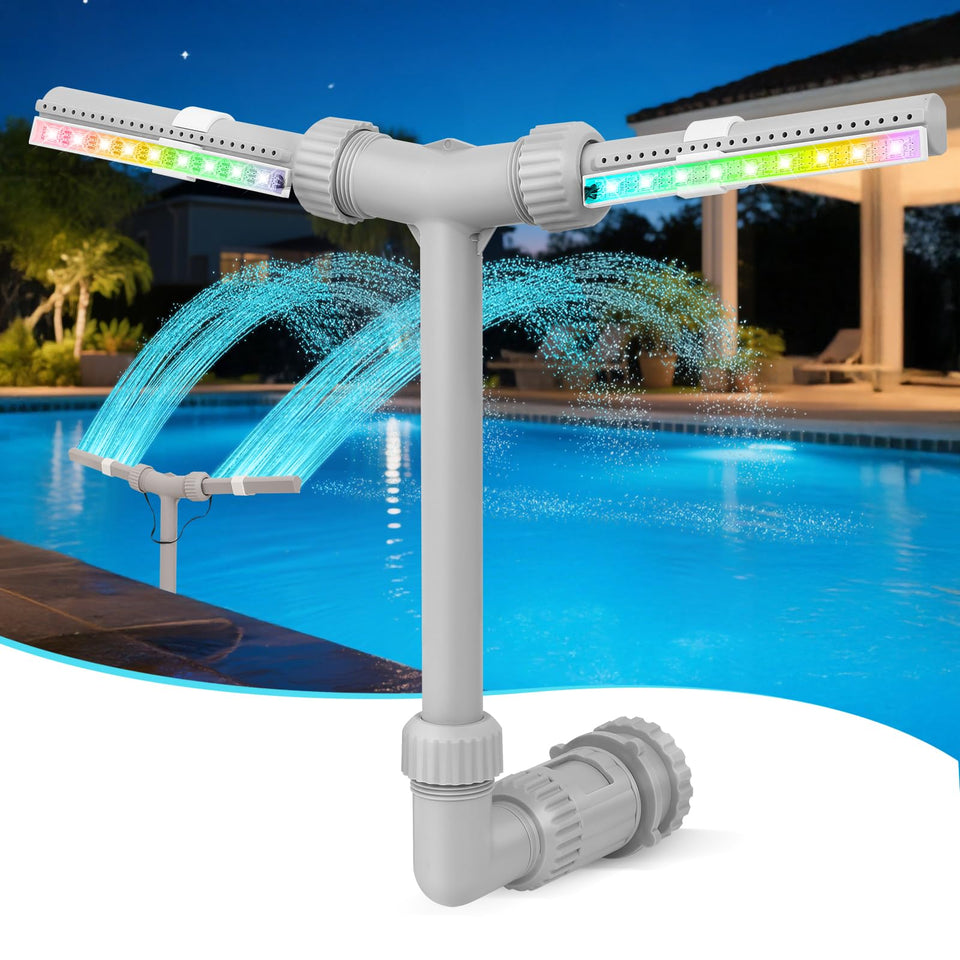 IPOOLTENG dual-sprays fountain creates dramatic pool ambiance and cooling spray.