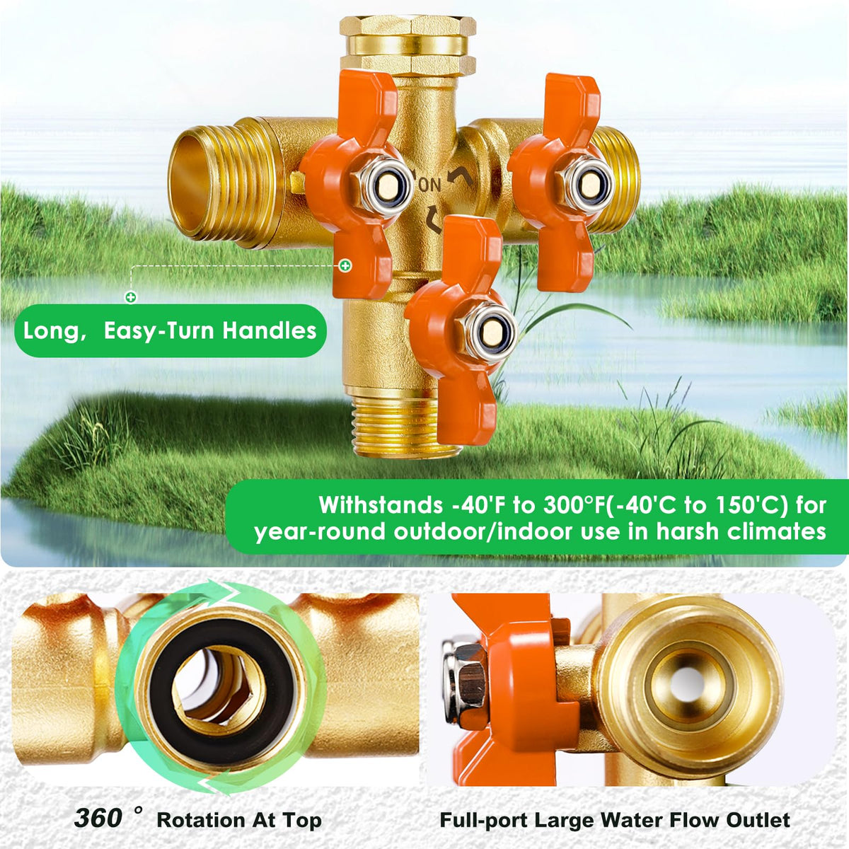IPOW 3/4-inch garden tap connection fits standard hoses securely.