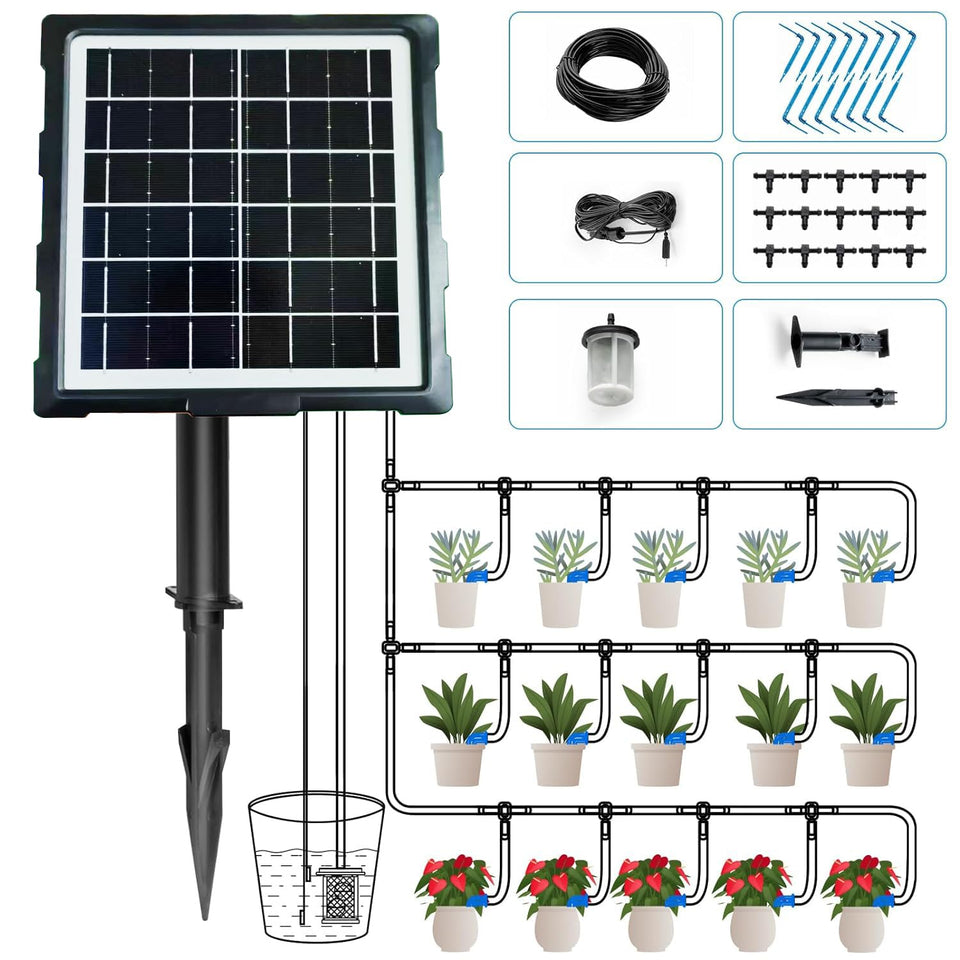 IPOW 50 days standby time solar watering system showing long-run efficiency for multiple pots