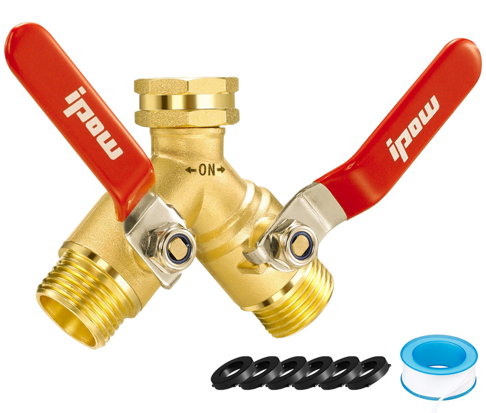 IPOW upgrade garden hose Y valve with brass body for durable water splitting.
