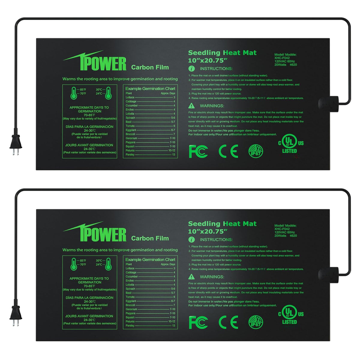 iPower seedling heat mat close-up showing even heating for uniform germination.