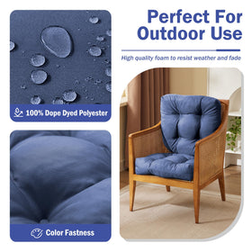 IPYNBAP navy cushions side view showing secure ties for slip free outdoor use
