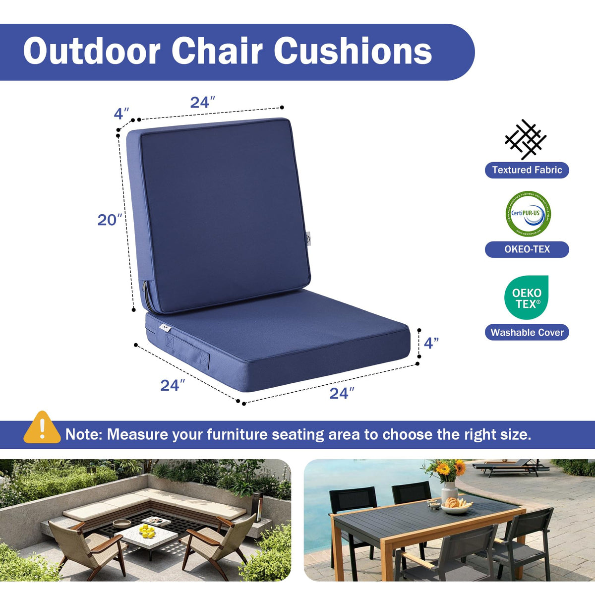 IPYNBAP back cushion 24x20 navy blue supports patio seating.