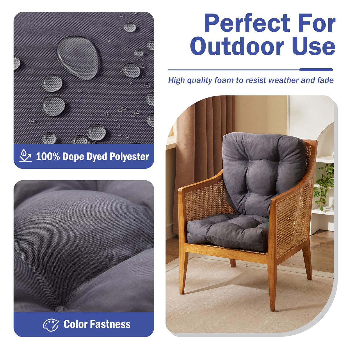 IPYNBAP patio cushions with waterproof fabric and textured look.