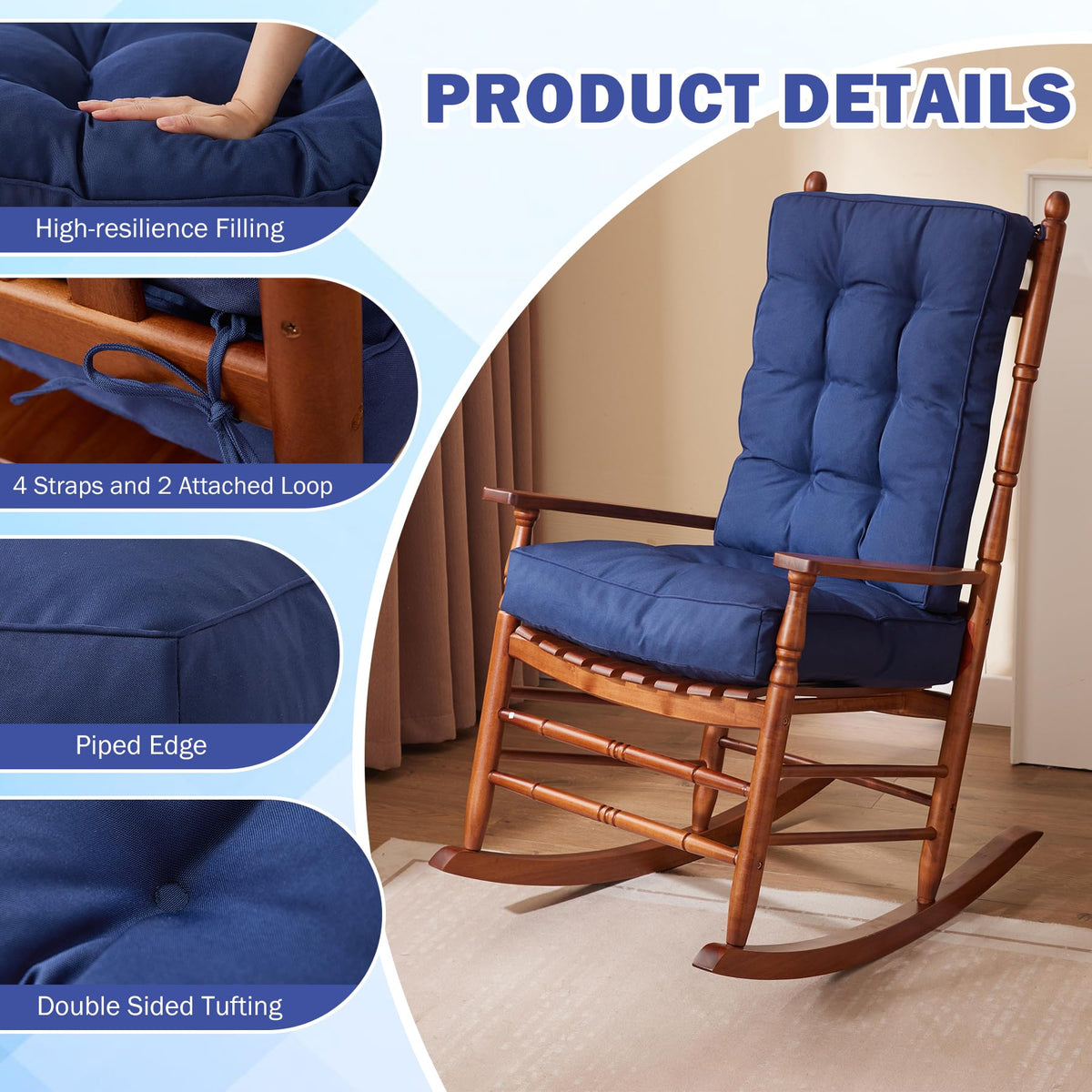 IPYNBAP cushion with attached ties to stay secure on chairs during windy days