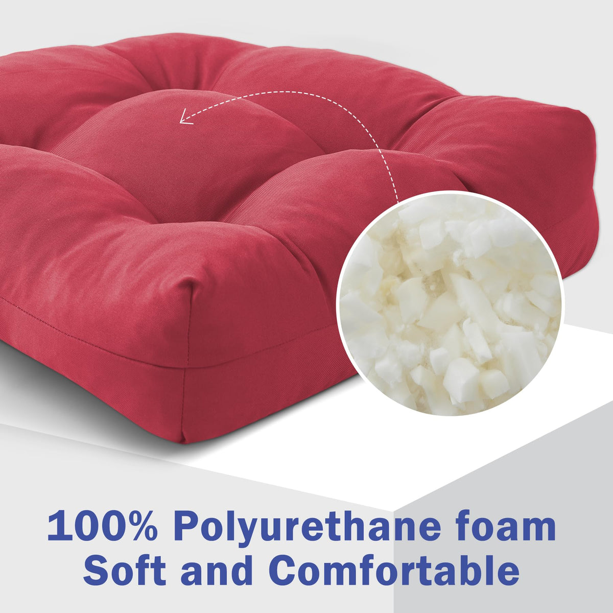Waterproof fabric helps shed rain and spills on patio seating.
