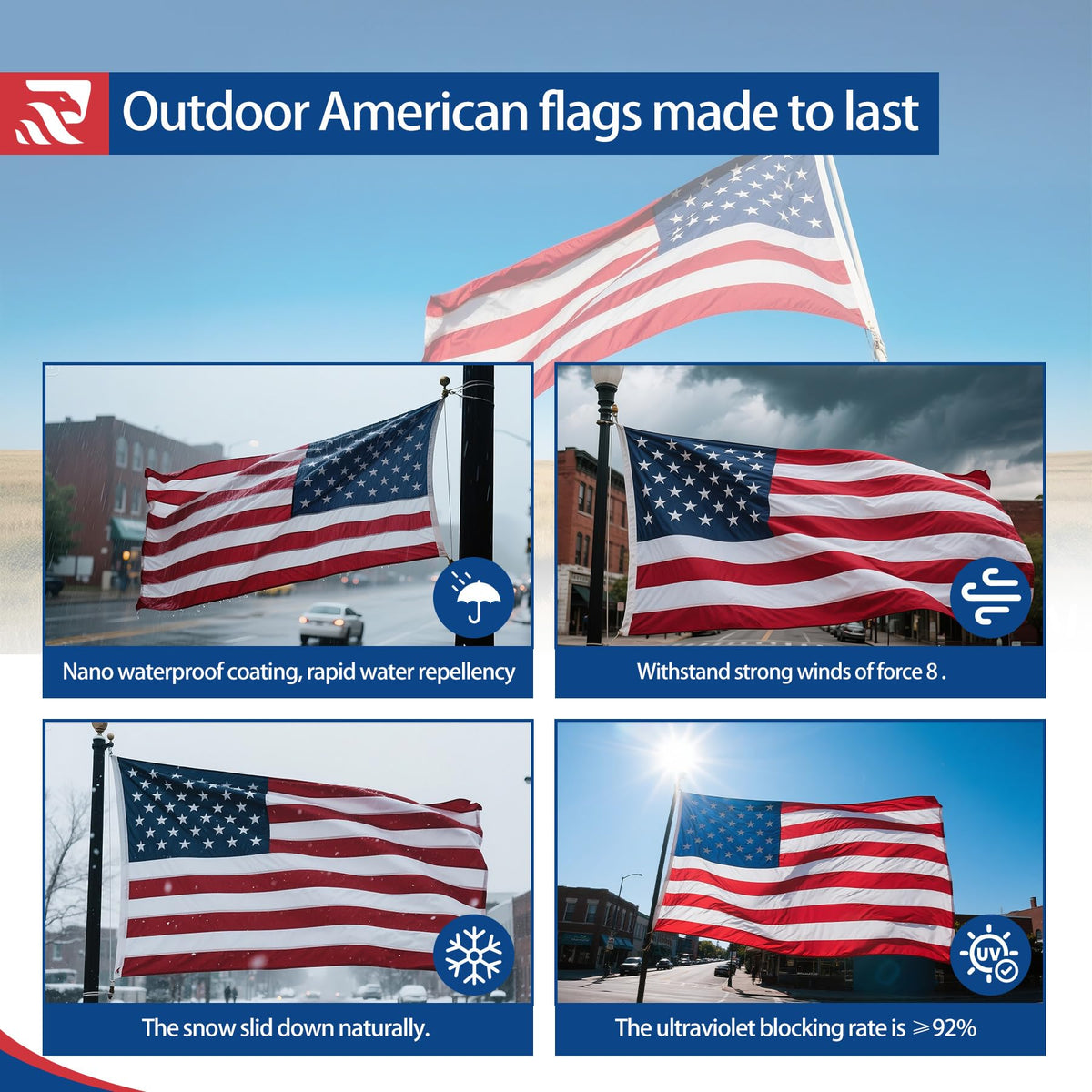 irbrisu double-stitched-stripes flag reinforced hem resists fraying.