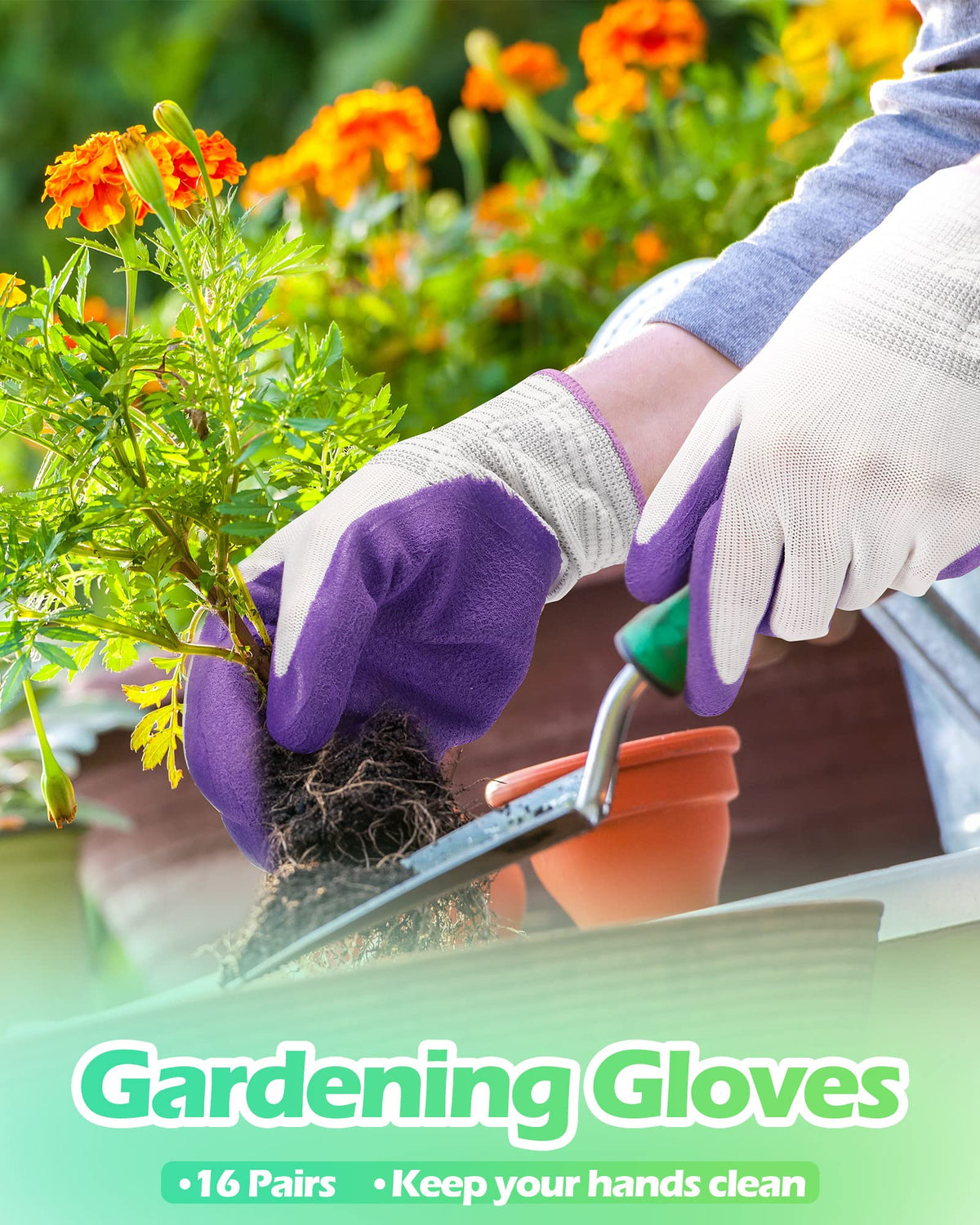 Irenare rubber-coated gloves provide a secure grip for pruning and weeding.