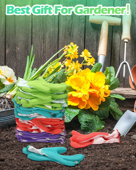 Irenare gloves in action for pruning, digging, and tool cleanup.