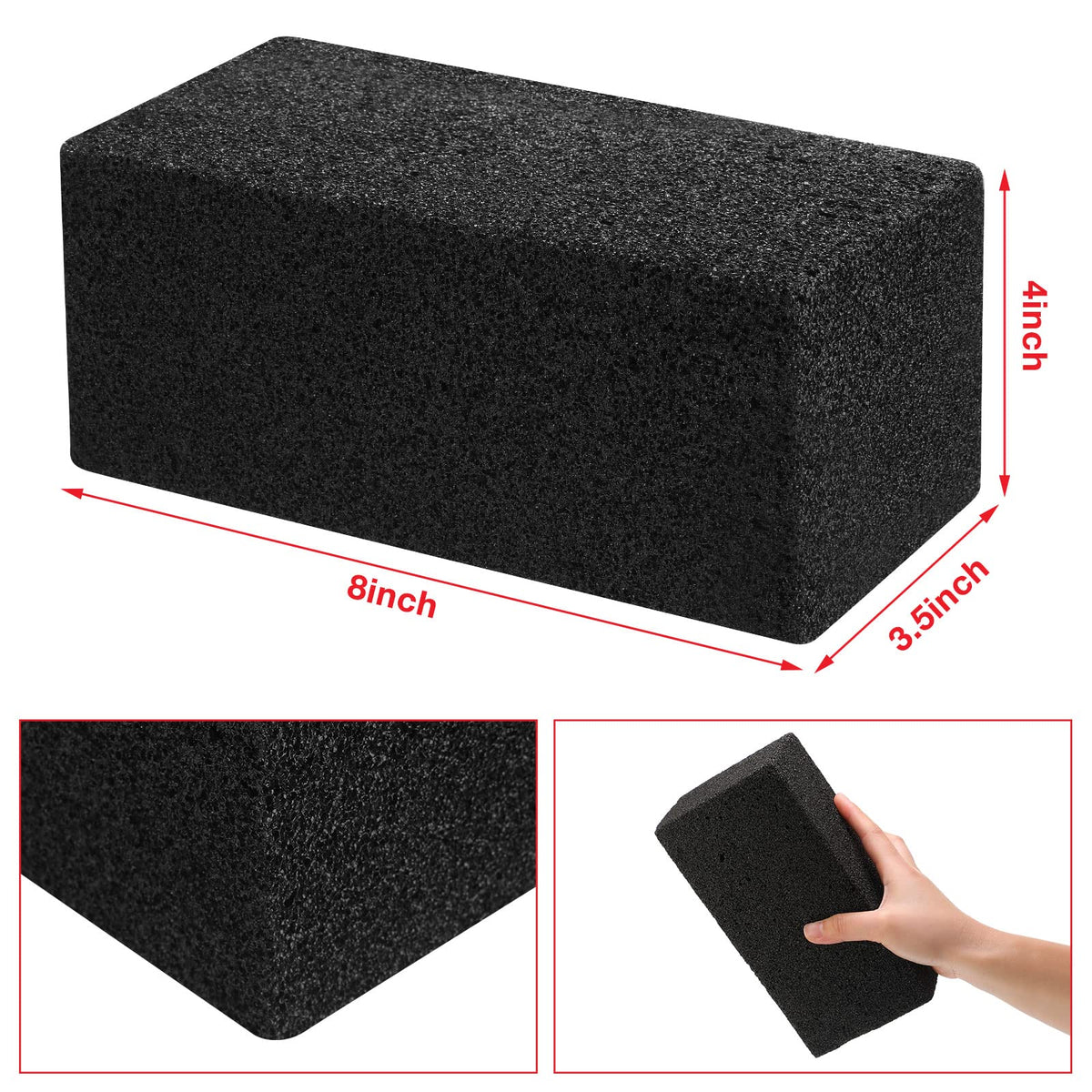 Irenare griddle brick cleaning closeup shows textured pumice for tough stains.