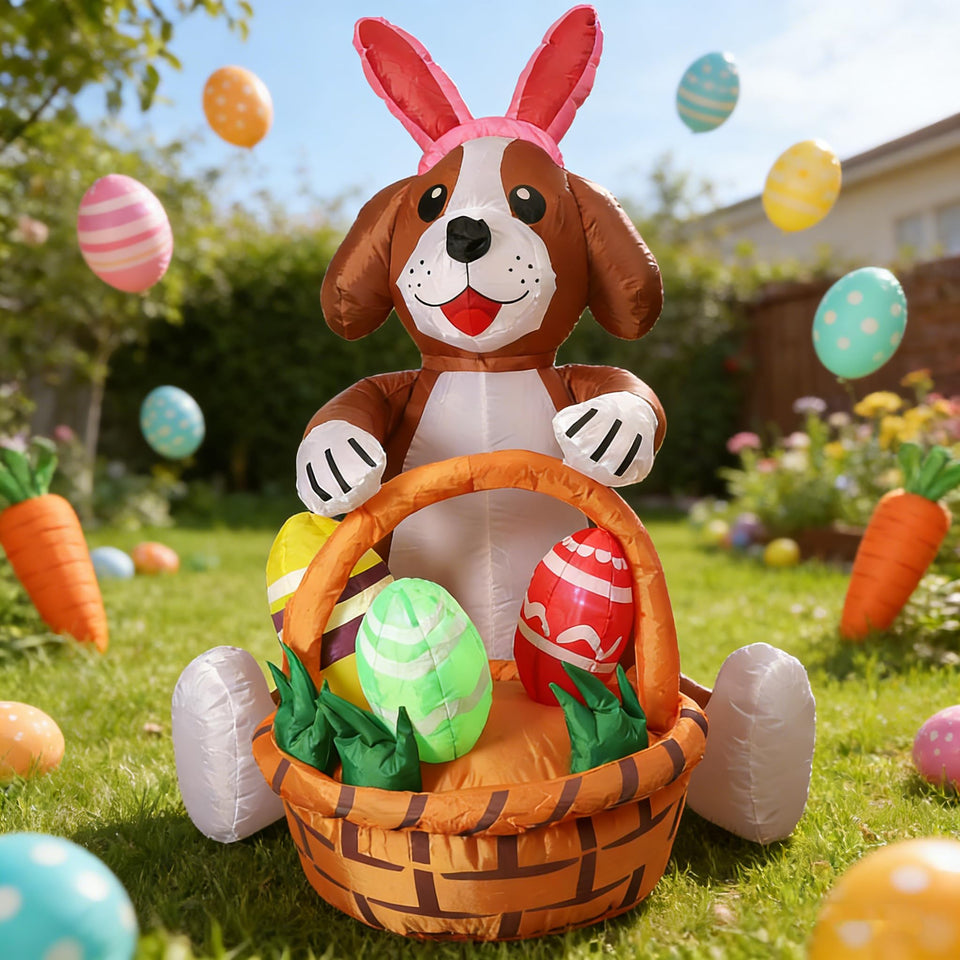 IRETG Easter inflatable dog 5ft brown puppy for festive yard display.