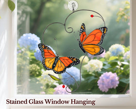 IriCrist handmade stained glass monarch butterflies create a multicolor glow